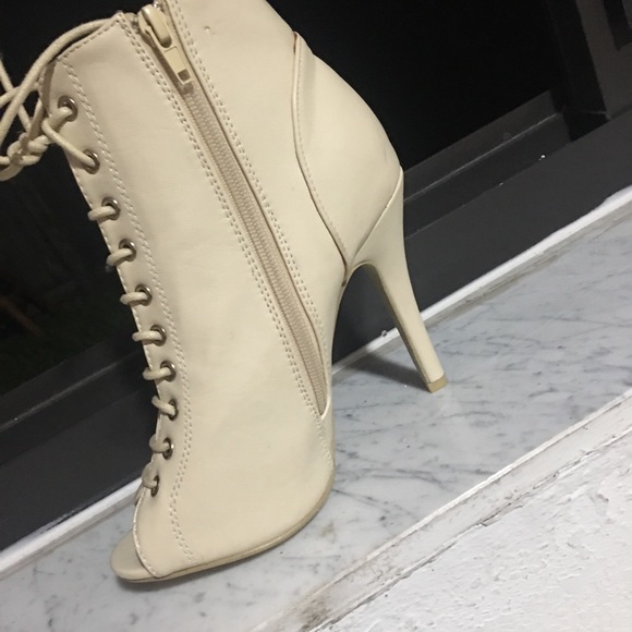 Beige peep toe lace up bootie - Picture 3 of 4